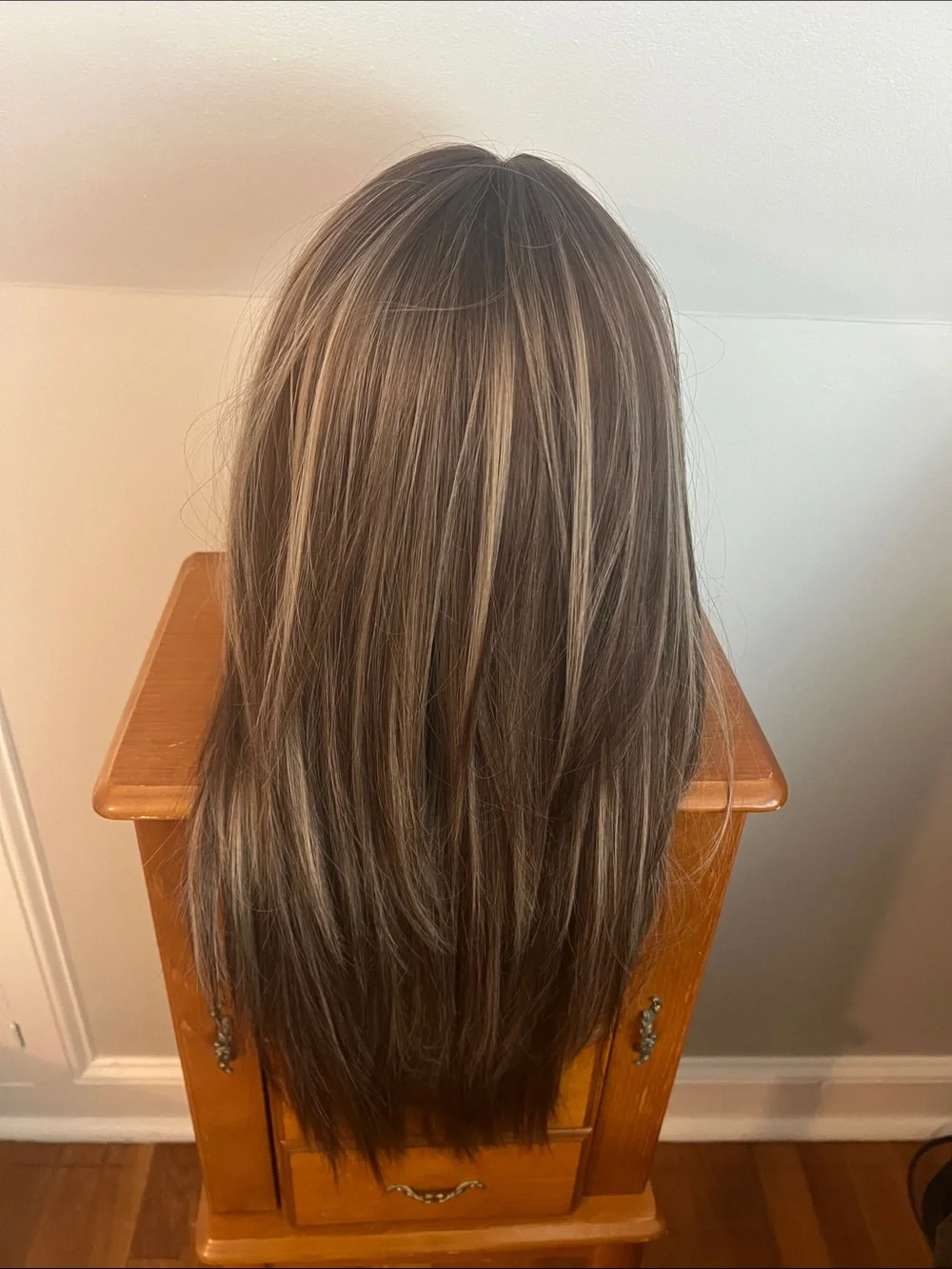 Women’s Long Straight Synthetic Wig with Bangs - Brown